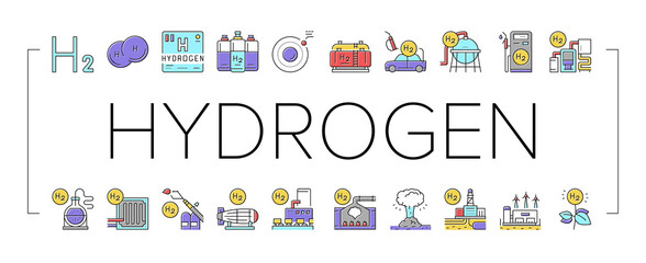 Hydrogen Industry Collection Icons Set Vector .