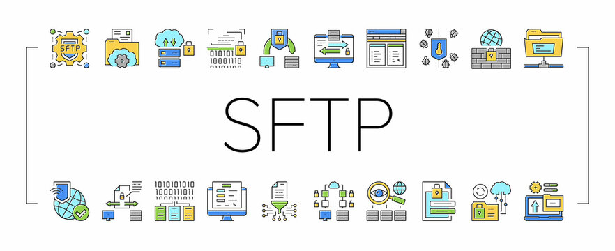 Ssh, Sftp File Transfer Protocol Icons Set Vector .