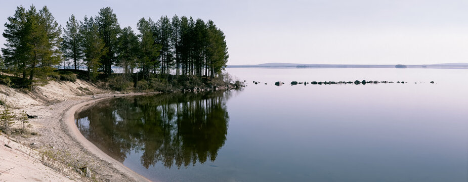 Calm on Lake Kolvitsa. Kola Peninsula, Tersky District. Northern Russia
