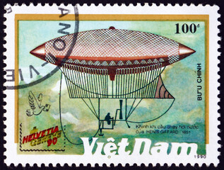 Postage stamp Vietnam 1990 airship by Henry Gifford
