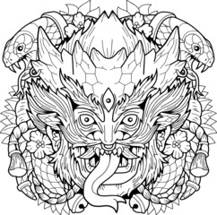 mythological japanese demon oni, contour illustration design