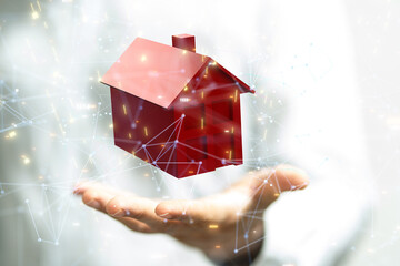 home data. Digital cyberspace with particles and Digital data network connections concept.