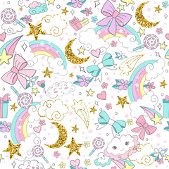 Seamless pattern with magic color and golden elements vector