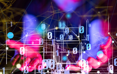 Global network. Blockchain. 3D illustration. Neural networks and artificial intelligence. Abstract
