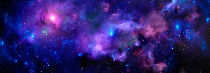 The night starry sky with a bright purple nebula