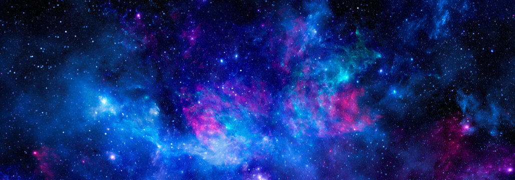 Cosmic background with bright nebula and shining stars