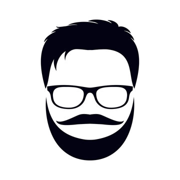 image of a man: hairstyle, mustache, beard and glasses. Black silhouette.