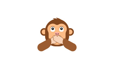 Vector Emoji Kawaii Cute Cartoon Monkey Covering Mouth Isolated