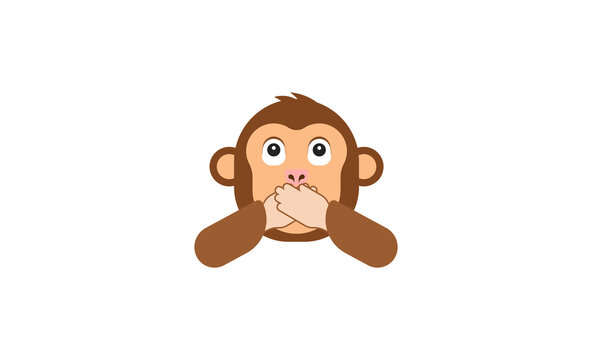 Vector Emoji Kawaii Cute Cartoon Monkey Covering Mouth Isolated