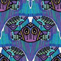 Colorful retro kaleidoscope sixties style pattern. Modern vintage fabric textile background. Fun funky woven screen print effect. Intricate symmetry effect for furnishing allover design tile. swatch