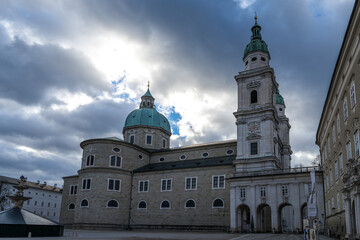 Fototapeta na wymiar thunderstorm Ylenia over Salzburg cathedral