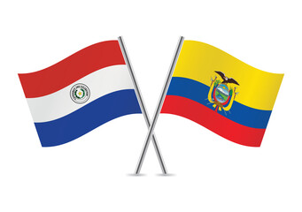 Paraguay and Ecuador crossed flags. Paraguayan and Ecuadoran flags, isolated on white background. Vector icon set. Vector illustration.