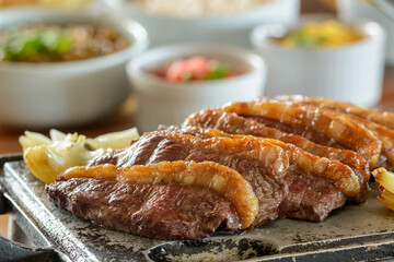 Picanha barbecue roasted on the grill and served in slices