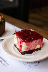 strawberry cheescake on wooden table