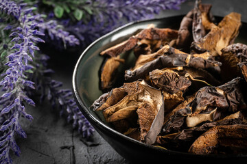 Dried wild porcini mushroom.