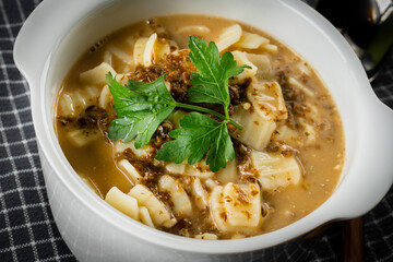 Mushroom soup with noodles