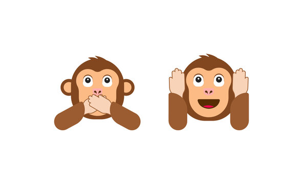 Hear no evil monkey vector flat icon. Isolated monkey head emoji illustration. Speak no evil monkey vector flat icon. Isolated monkey face emoji illustration