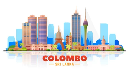 Foto op Aluminium Colombo (Sri Lanka) skyline with panorama in white background. Vector Illustration. Business travel and tourism concept with modern buildings. Image for presentation, banner, placard, and website.  © Serhii