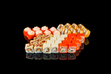 set of rolls on black with reflection