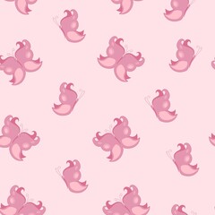 Beautiful butterflies on a pink background seamless pattern. Pink color engraved ink art. Fabric wallpaper print texture.