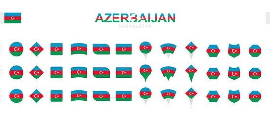 Large collection of Azerbaijan flags of various shapes and effects.