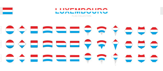 Large collection of Luxembourg flags of various shapes and effects.