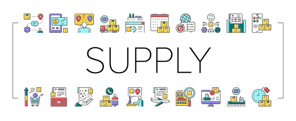 Supply Chain Management System Icons Set Vector .
