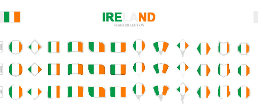 Large collection of Ireland flags of various shapes and effects.