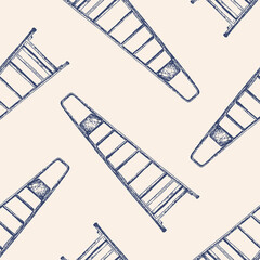 Seamless pattern of drawn folding ladder for construction work