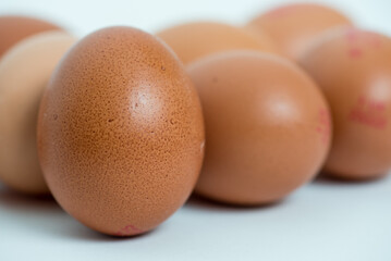 Free range chickens eggs. Close up to texture of shell.