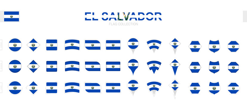 Large collection of El Salvador flags of various shapes and effects.