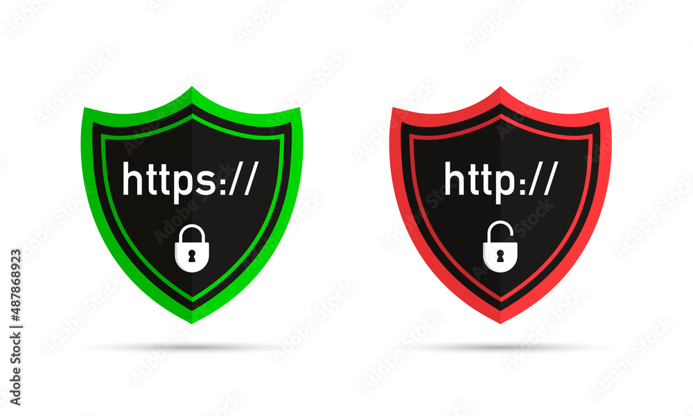Aufkleber secure connection. secured ssl shield and padlock symbols. http https. safe and secure wev browsing.