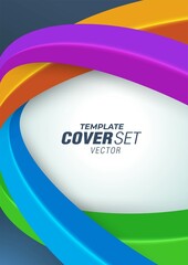 Cover design template colored 3d curves vector