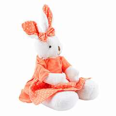 Toy hare sitting  isolated on white background.