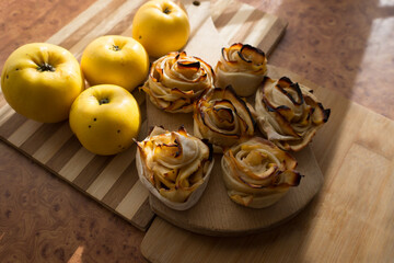Roses from apples in the oven, a delicious dessert for tea and for breakfast.