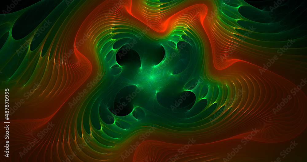 Wall mural abstract fantasy swirls of red and green fractal shapes. fantastic fractal background. digital fract