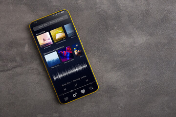 Streaming service. Listen music online concept online music player app on smartphone