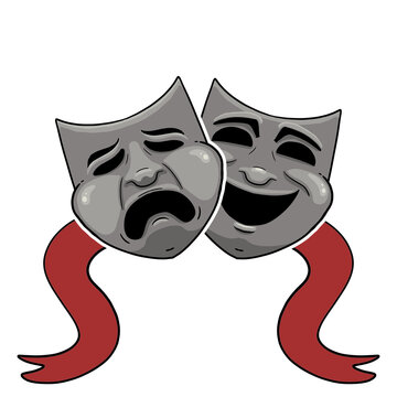 Theater icon cartoon illustration; comedy and tragedy masks