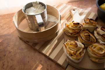 Roses from apples in the oven, a delicious dessert for tea and for breakfast.
