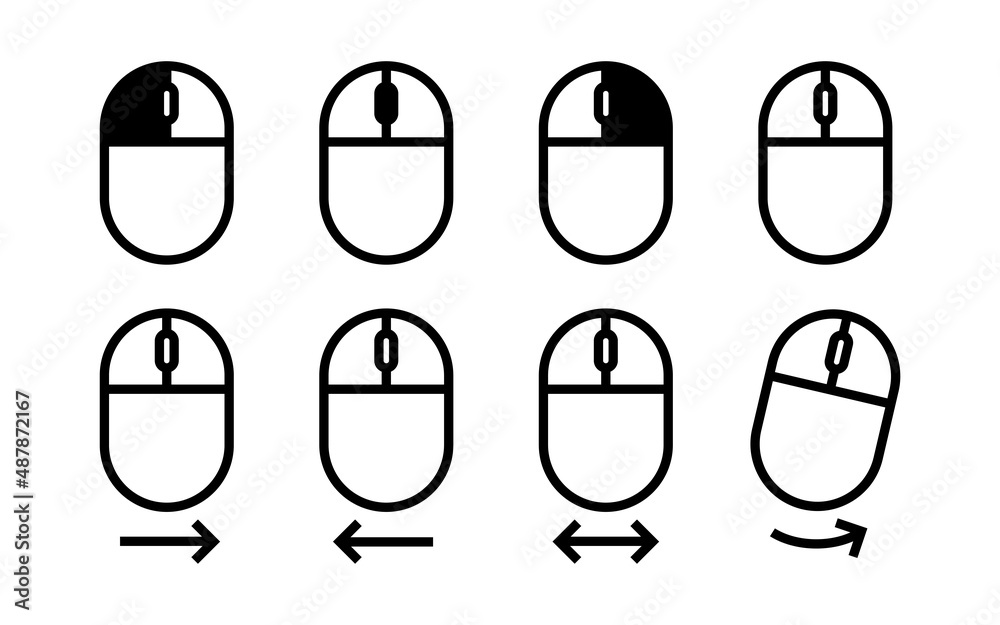 Aufkleber mouse cursor gesture icon set. swipe, click and rotate button symbol collection.