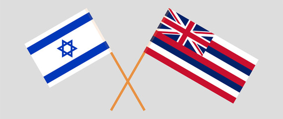 Crossed flags of Israel and The State Of Hawaii. Official colors. Correct proportion