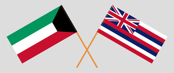 Crossed flags of Kuwait and The State Of Hawaii. Official colors. Correct proportion