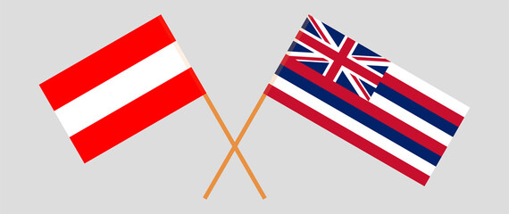 Crossed flags of Austria and The State Of Hawaii. Official colors. Correct proportion
