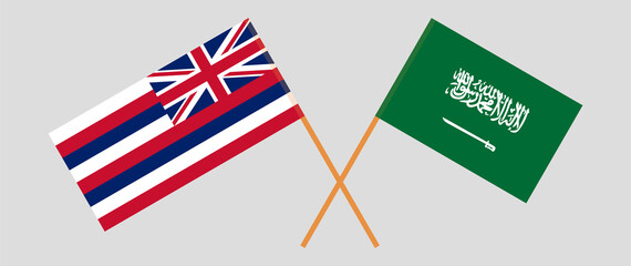 Crossed flags of The State Of Hawaii and Saudi Arabia. Official colors. Correct proportion