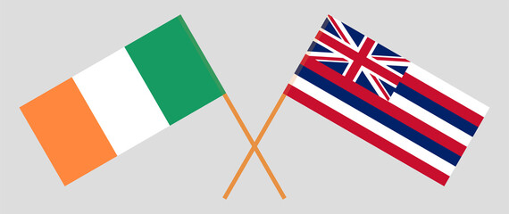 Crossed flags of Ireland and The State Of Hawaii. Official colors. Correct proportion