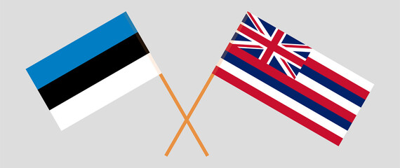 Crossed flags of Estonia and The State Of Hawaii. Official colors. Correct proportion