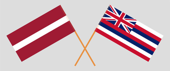 Crossed flags of Latvia and The State Of Hawaii. Official colors. Correct proportion