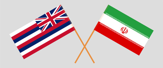 Crossed flags of The State Of Hawaii and Iran. Official colors. Correct proportion