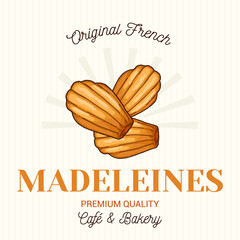 Madeleines French Pastry Vector Emblem Logo Template - obrazy, fototapety, plakaty