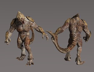 alien creature front and back illustration 3d render